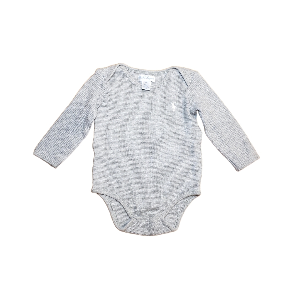 Ralph Lauren 6m Baby Boy Light Grey Thermal Long Sleeve Bodysuit